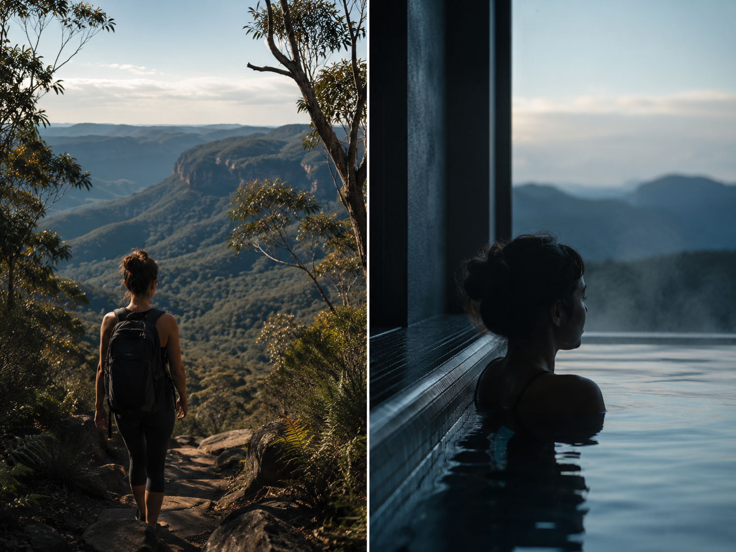 Blue Mountains trail and bathhouse